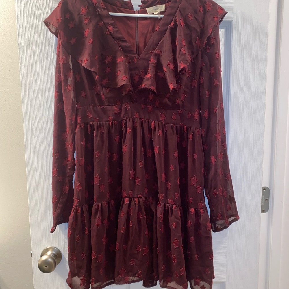 Burgundy Star Patterned Dress